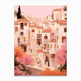 Mallorca Spain 4 Vintage Pink Travel Illustration Canvas Print