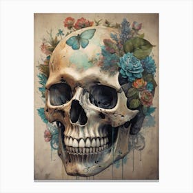 Floral Skull Vintage Painting (33) Canvas Print