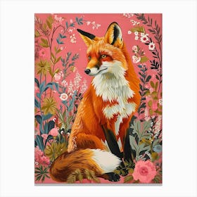 Floral Animal Painting Fox 2 Canvas Print
