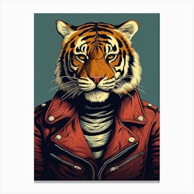 Tiger Illustrations Wearing A Leather Jacket 3 Canvas Print