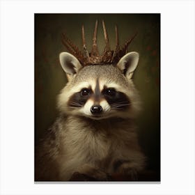 Vintage Portrait Of A Crab Eating Raccoon Wearing A Crown 4 Canvas Print