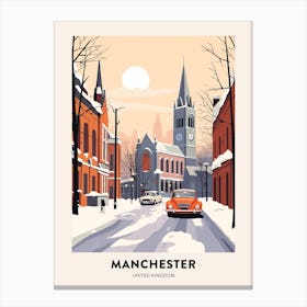 Vintage Winter Travel Poster Manchester United Kingdom 10 Canvas Print
