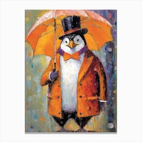 Fashionable Penguin With Umbrella Canvas Print