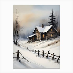 Rustic Winter Oil Painting Vintage Cottage (22) Canvas Print