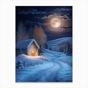 Winter Night In The Cabin Canvas Print