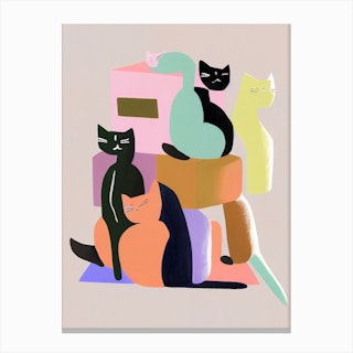Stack Of Cats Matisse Style Colours Canvas Print