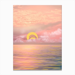 Graphic Sun In The Ocean Canvas Print
