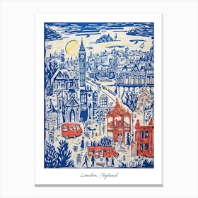 London England Illustration Line Art Travel Blue Canvas Print