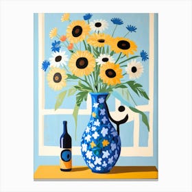 Sunflowers In A Blue Vase 1 Canvas Print