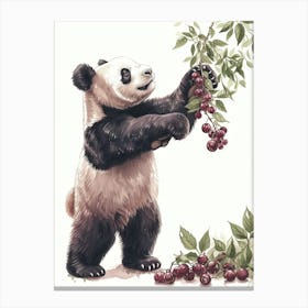 Giant Panda Standing And Reaching For Berries Storybook Illustration 2 Canvas Print