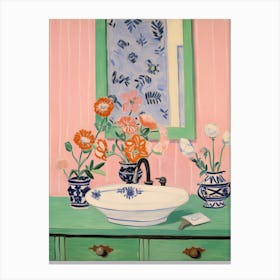 Bathroom Vanity Painting With A Cosmos Bouquet 1 Canvas Print