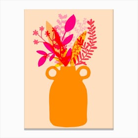 Pop orange colorful Vase Of Flowers Canvas Print