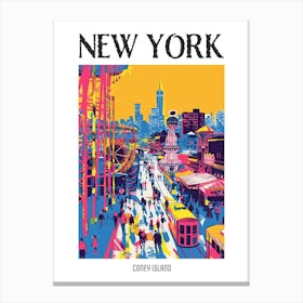 Coney Island New York Colourful Silkscreen Illustration 3 Poster Canvas Print
