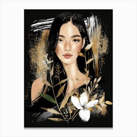 Asian Woman With Flowers 1 Canvas Print