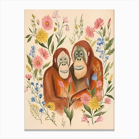Folksy Floral Animal Drawing Orangutan 4 Canvas Print