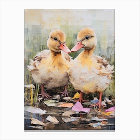 Duckling Mixed Media Paint Collage 2 Canvas Print