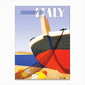 Summer In Italy, Fishing Boat On The Coast Canvas Print