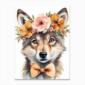 Baby Wolf Flower Crown Bowties Woodland Animal Nursery Decor (30) Canvas Print