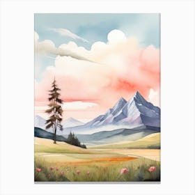 Tranquil Mountains In Minimalist Watercolor Vertical Composition 17 Canvas Print