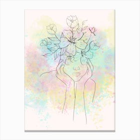 Watercolor Flowers In A Woman'S Head Canvas Print