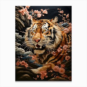 Tiger In Bloom 2 Canvas Print