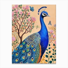 Folky Floral Peacock In The Wild 2 Canvas Print