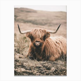Neutral Highland Cow Scenery Canvas Print