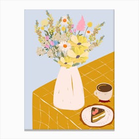 Flower Vase And Coffee Print Canvas Print