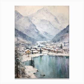 Vintage Winter Painting Banff Canada 3 Canvas Print