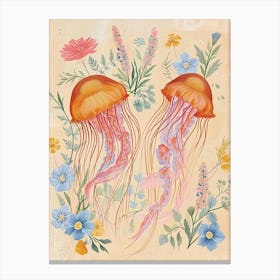 Folksy Floral Animal Drawing Jellyfish 5 Canvas Print