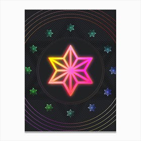 Neon Geometric Glyph in Pink and Yellow Circle Array on Black n.0332 Canvas Print