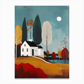 House By The Lake At Night, Sweden Canvas Print