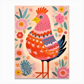 Pink Scandi Chicken 3 Canvas Print