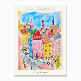 Poster Of Copenhagen, Dreamy Storybook Illustration 2 Canvas Print