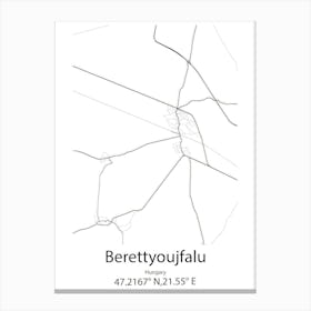 Berettyoujfalu,Hungary Minimalist Map 1 Canvas Print