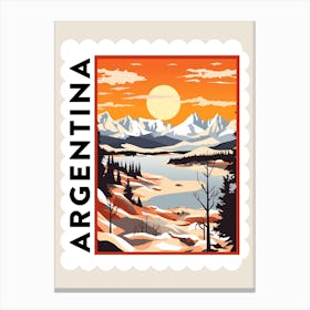 Retro Winter Stamp Poster Patagonia Argentina 1 Canvas Print