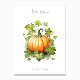Hello Autumn Cinderella Pumpkin Watercolour Illustration 3 Canvas Print
