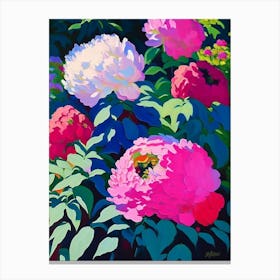Japanese Peonies In A Garden Colourful Painting Canvas Print