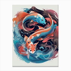 Dreamshaper V7 Illustration Twin Koi Fish Colorful Flower Smok 1 Canvas Print