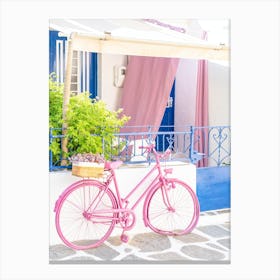 Pink Bicycle In Paros Canvas Print