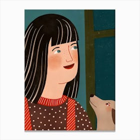 Woman Girl And Dog, cozy portrait Canvas Print