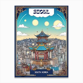 Seoul, South Korea, Tarot Card Travel  Line Art 2 Canvas Print