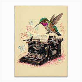 Hummingbird On Typewriter Canvas Print