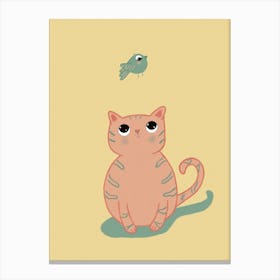 Soft Colors Cat And Bird Canvas Print