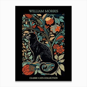 William Morris  Style Cats Collection Black Background Canvas Print