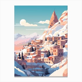 Vintage Winter Travel Illustration Cappadocia Turkey 2 Canvas Print