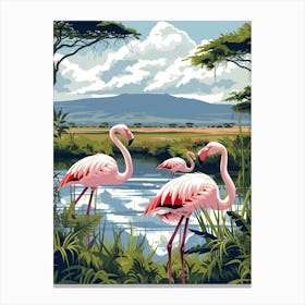 Greater Flamingo African Rift Valley Tanzania Tropical Illustration 4 Canvas Print