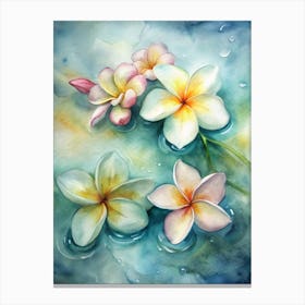 3 Frangipani Flowers Floating In Water (1) Canvas Print