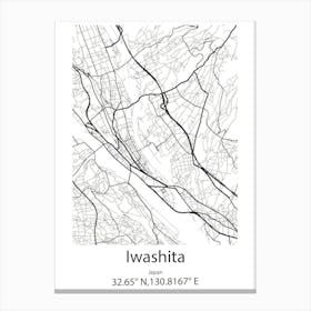 Iwashita,Japan Minimalist Map Canvas Print