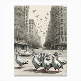 Pigeons On The Street Canvas Print